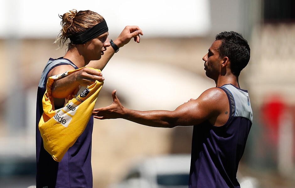 AFL 2016 Training - Fremantle 141216 Nat Fyfe and Danyle Pearce dispute their relative merits in AFL Fantasy - ${keywords}